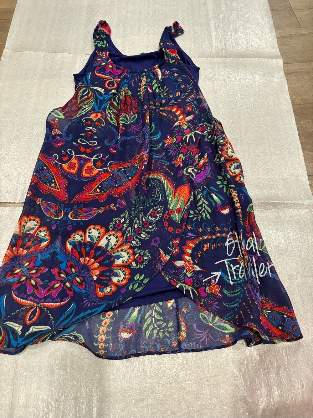 [EU42/US10]Desigual Girls Navy Multicolor Paisley Tank Travel Dress